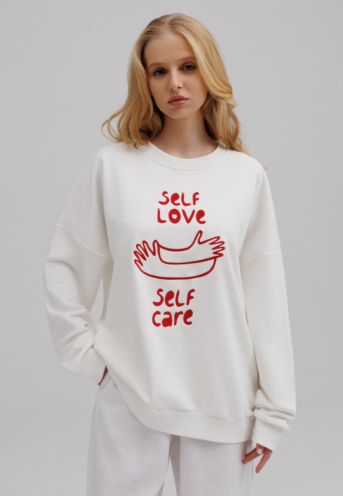 Хлопковый Свитшот "Self love, self care" · Молочный
